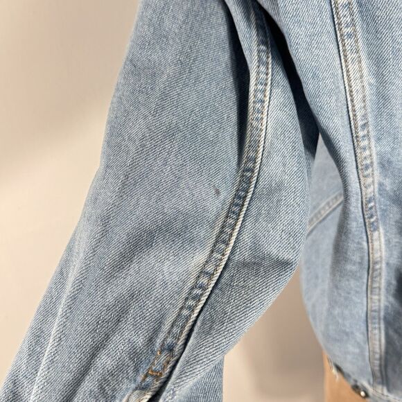 Asos Sz 2 Oversized Sherpa Neckline Faux Fur Trucker Jean Borg Denim Jacket - Picture 8 of 13